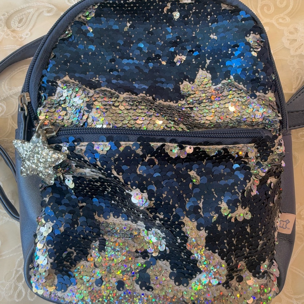 Blue And Silver Sequin Mini Backpack - image 3